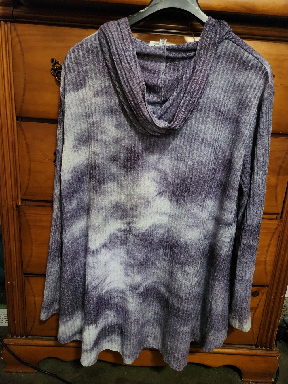 Extra Touch Purple Hooded Tie-Dye Ribbed Cardigan